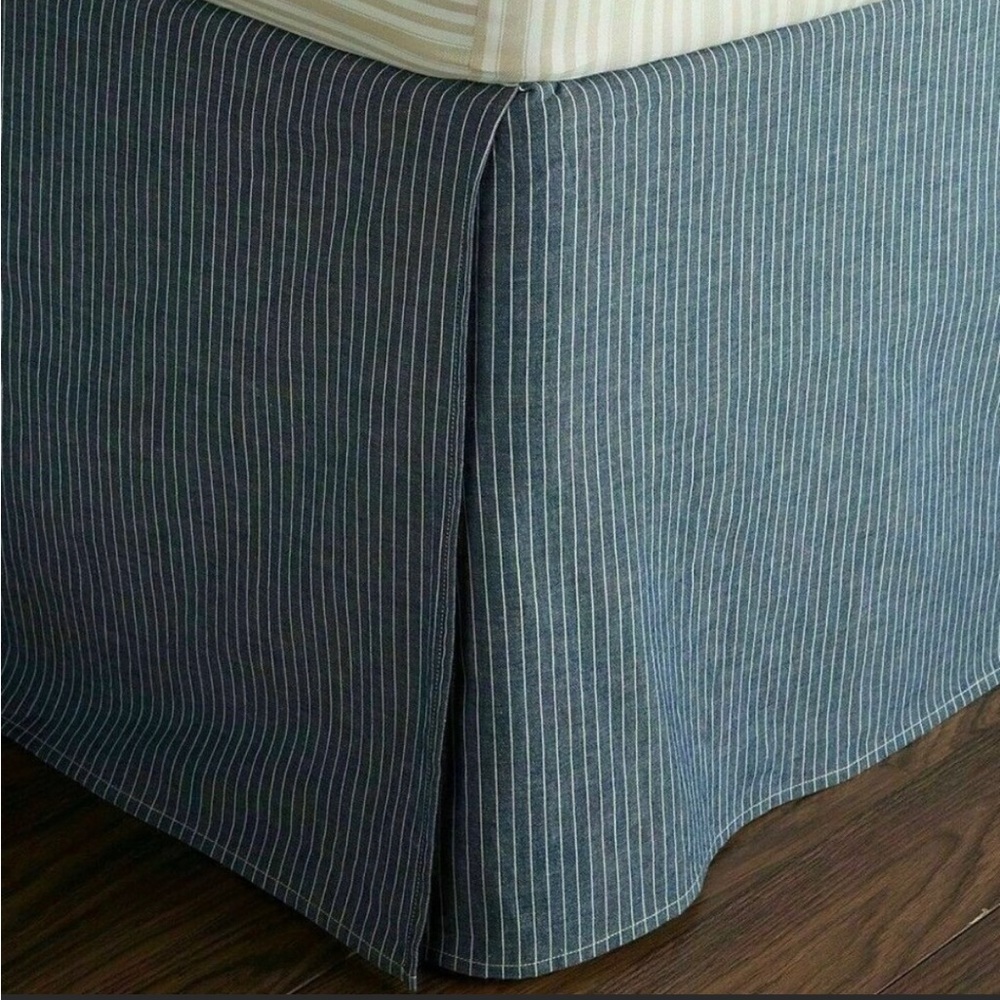 Ralph Lauren Blue and White Pinstripe Bed Skirt